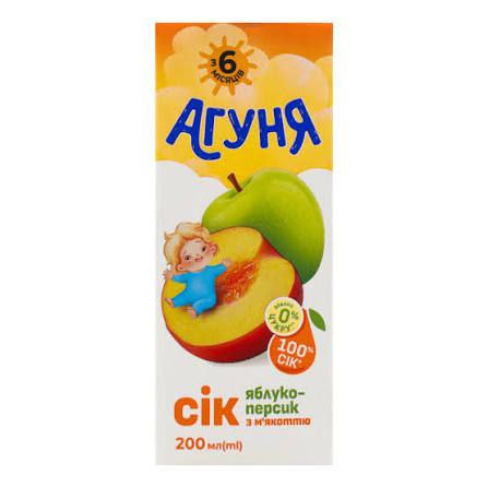 Сік Агуня Яблуко-Персик з м'якоттю 0.2 л тетра-пак